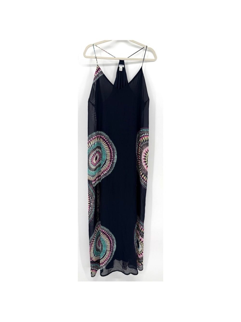 Old Navy Navy Maxi Dress with Mint and Pink Medallion Print